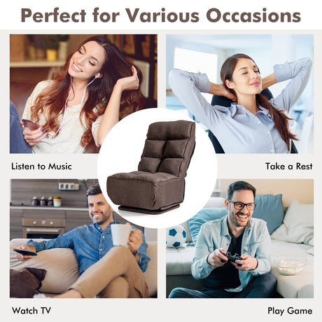 Sillón de Suelo Plegable con Giro de 360 Grados y 6 Posiciones Ajustables