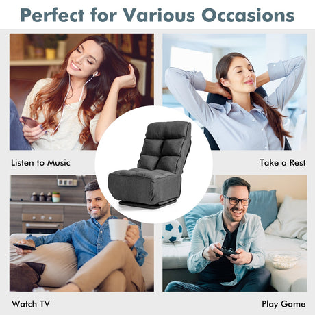 Sillón de Suelo Plegable con Giro de 360 Grados y 6 Posiciones Ajustables
