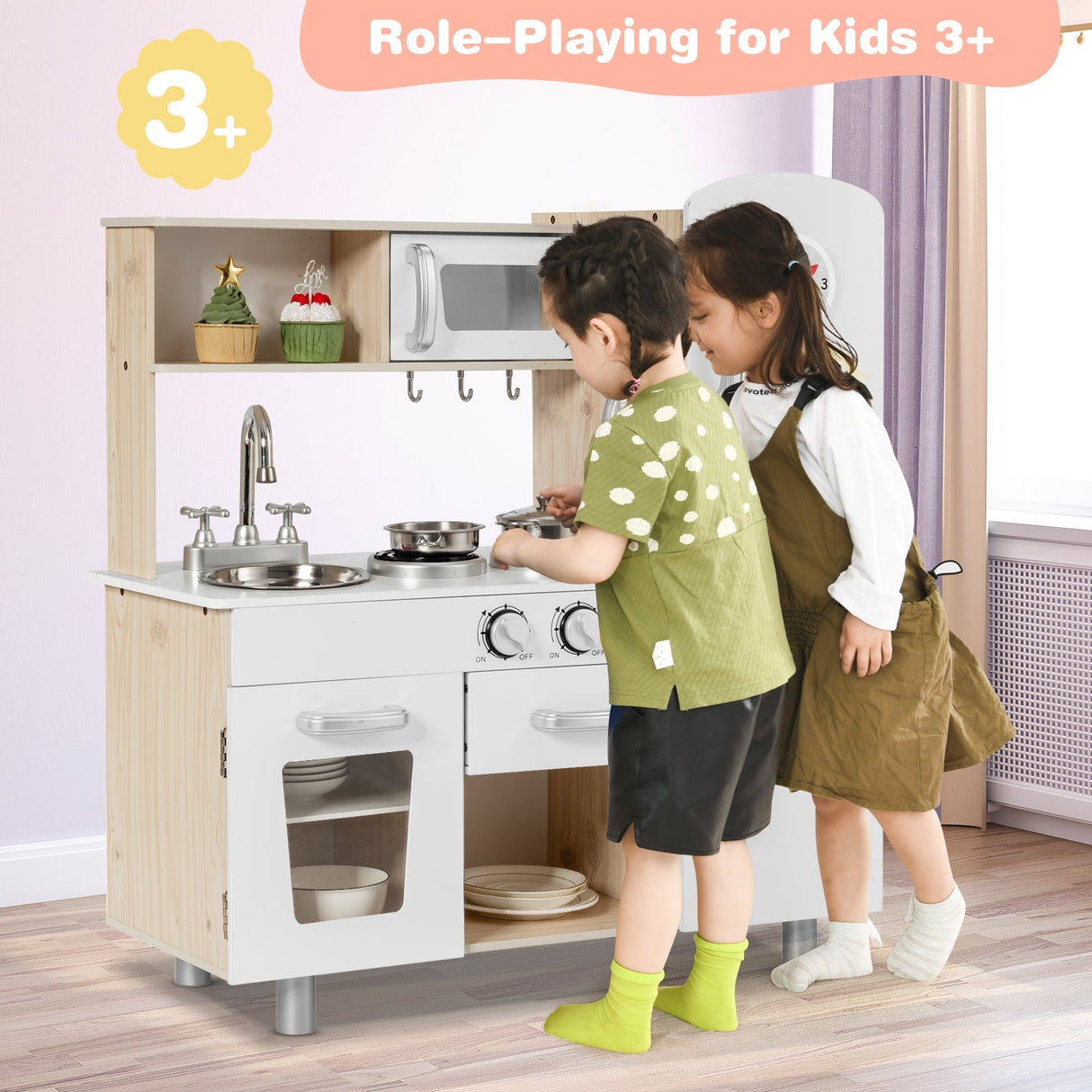 Juego de cocina de juguete de simulación vintage para niños con dispensador de agua