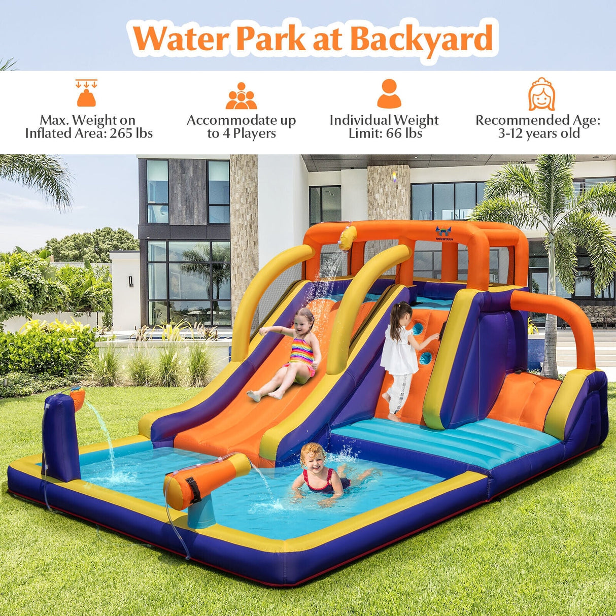 Castillo Hinchable 4 en 1 para Niños con Piscina Splash sin Soplador