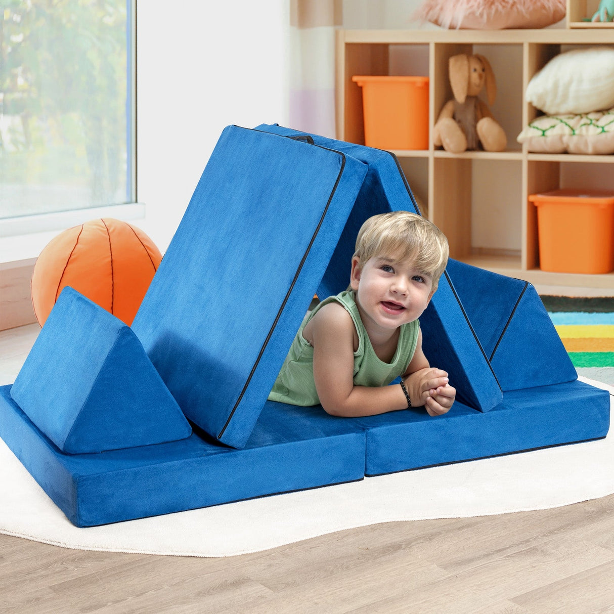 Juego de sofá convertible para niños de 4 piezas con 2 alfombrillas plegables - Amarillo