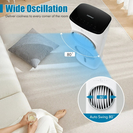 Enfriador de Aire Evaporativo 3 en 1 con Temporizador de 9H y Control Remoto - Blanco