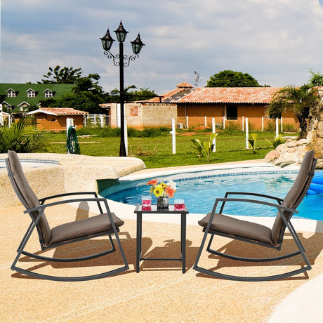 Juego de muebles de jardín de ratán mecedora de 3 piezas