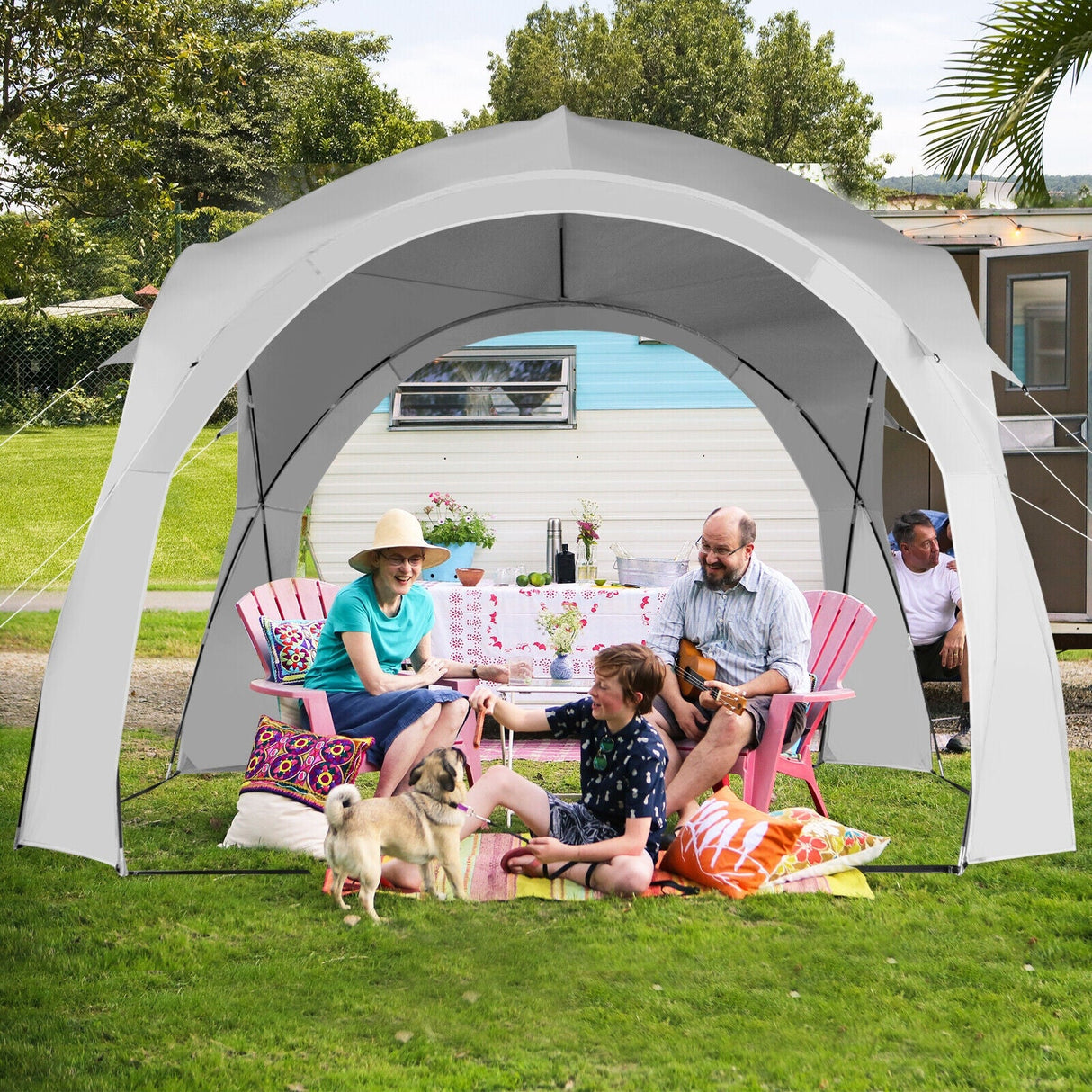 Refugio para el sol de patio de 3.35 x 3.35 metros, tienda de campaña tipo toldo, portátil, UPF 50+, para exteriores y playa - Blanco