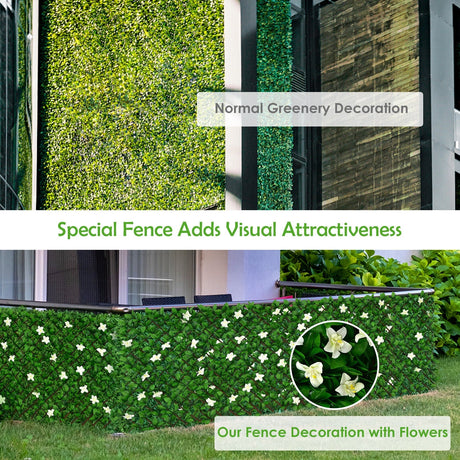 4 Pieces Expandable Faux Ivy Privacy Screen Fence Panel Pack with Flower