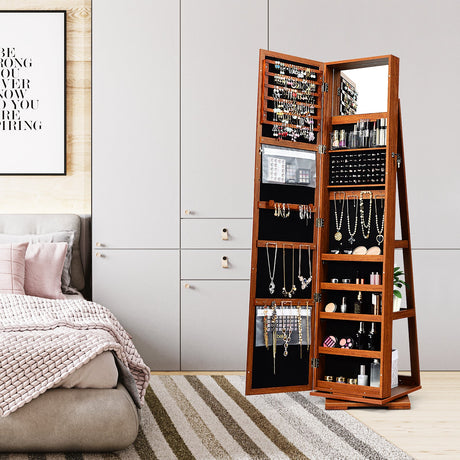 Gabinete de joyas con espejo de cuerpo entero, 2 en 1, giratorio 360° y con cerradura