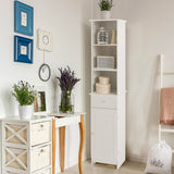 Mueble de Almacenamiento Alto de Baño Independiente con Estantes Abiertos y Cajón - Blanco