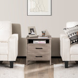 Modern Wood Grain Nightstand with Cable Hole and Open Compartment
