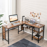 Industrial L-Shaped Corner Computer Desk Office Workstation with Storage Shelves