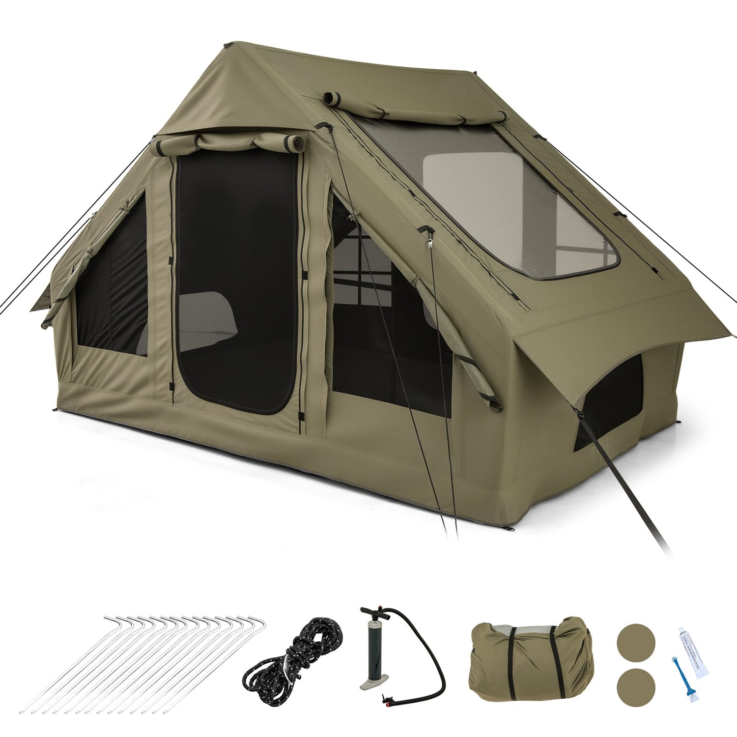 Tienda de campaña inflable para 4-6 personas con 4 ventanas de malla mosquitera y 2 puertas