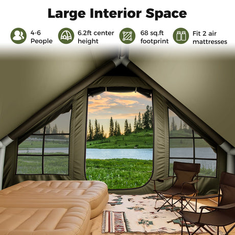 Tienda de campaña inflable para 4-6 personas con 4 ventanas de malla mosquitera y 2 puertas