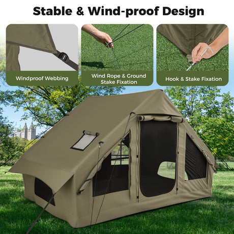 Tienda de campaña inflable para 4-6 personas con 4 ventanas de malla mosquitera y 2 puertas