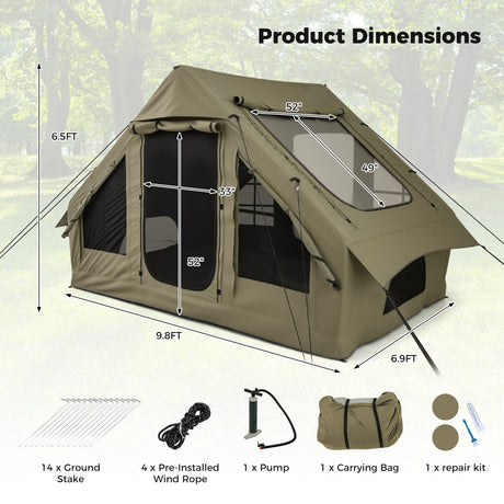 Tienda de campaña inflable para 4-6 personas con 4 ventanas de malla mosquitera y 2 puertas