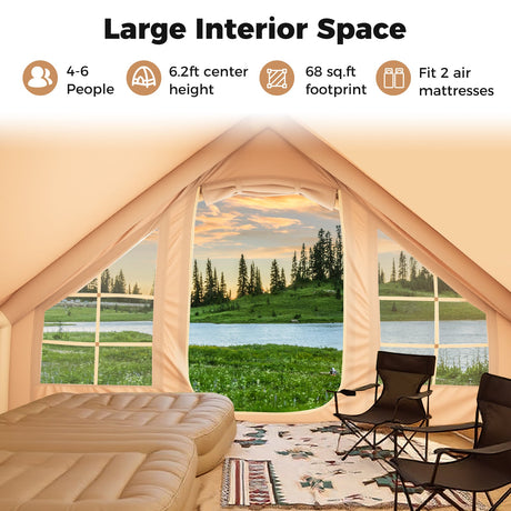 Tienda de campaña inflable para 4-6 personas con 4 ventanas de malla mosquitera y 2 puertas