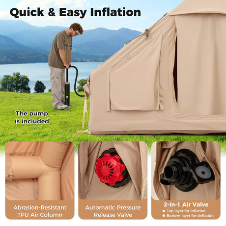 Tienda de campaña inflable para 4-6 personas con 4 ventanas de malla mosquitera y 2 puertas