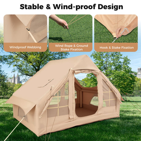 Tienda de campaña inflable para 4-6 personas con 4 ventanas de malla mosquitera y 2 puertas
