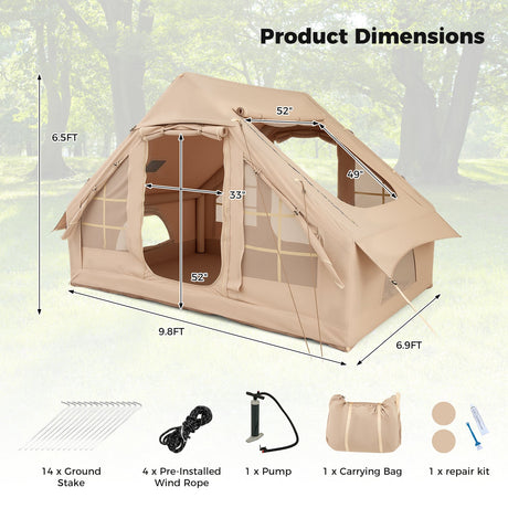 Tienda de campaña inflable para 4-6 personas con 4 ventanas de malla mosquitera y 2 puertas