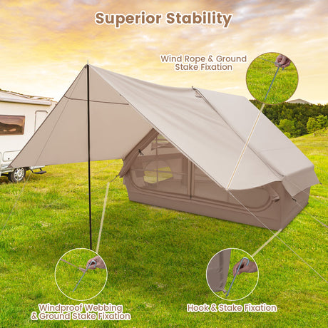 Tienda de campaña inflable para 4-6 personas con porche y bolsa de transporte - Beige