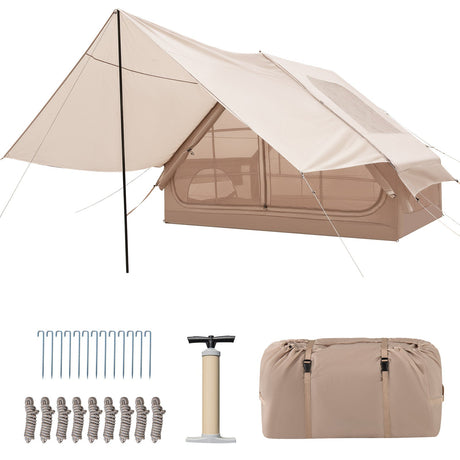 Tienda de campaña inflable para 4-6 personas con porche y bolsa de transporte - Beige