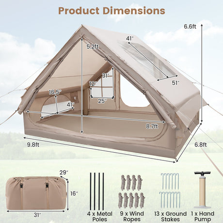 Tienda de campaña inflable para 4-6 personas con porche y bolsa de transporte - Beige