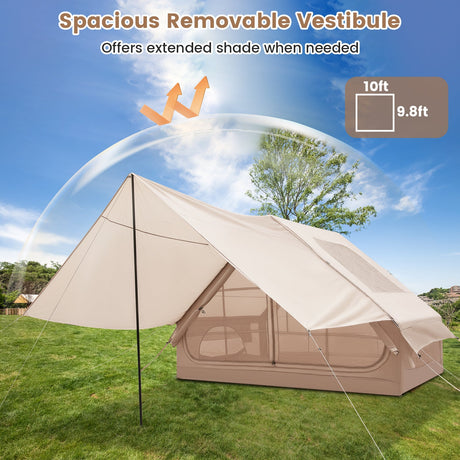 Tienda de campaña inflable para 4-6 personas con porche y bolsa de transporte - Beige