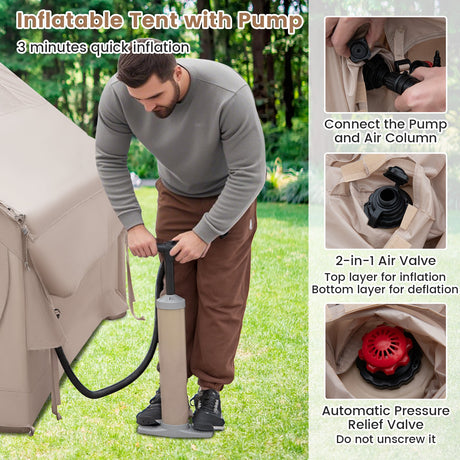 Tienda de campaña inflable para 4-6 personas con porche y bolsa de transporte - Beige