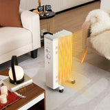 Calentador espacial de aceite de 1500W con ruedas universales y 3 niveles de calor-Blanco