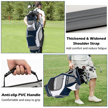 Bolsa de golf de 10.5 pulgadas con 14 divisiones y 7 bolsillos con cremallera