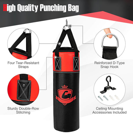Juego de saco de boxeo colgante para niños de 11 libras con guantes de boxeo - Negro