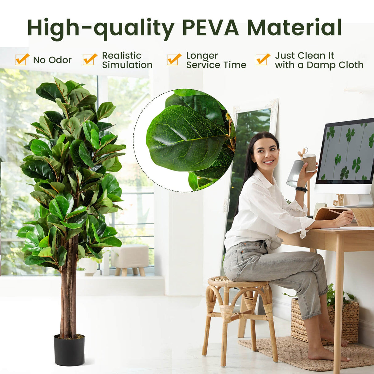 Ficus Lyrata Artificial de 5 Pies con Maceta Decorativa