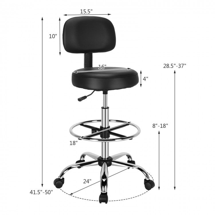 Sillón giratorio de dibujo con respaldo medio retráctil y reposapiés ajustable-Negro