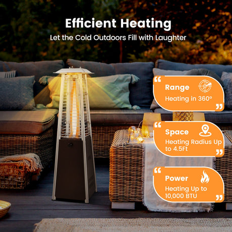 Calentador de patio portátil de mesa de acero de 10000 BTU con tubo de vidrio
