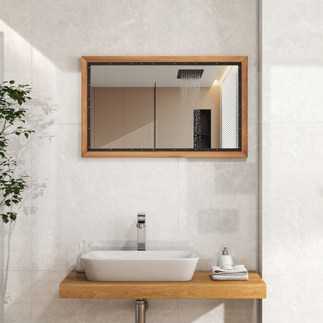 Espejo de pared rectangular decorativo de 22 x 36 pulgadas con tablero trasero - Natural