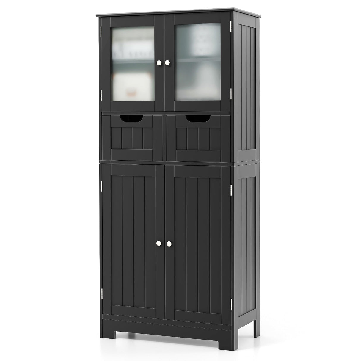 Armario de baño de 3 niveles independiente con 2 cajones y puertas de cristal