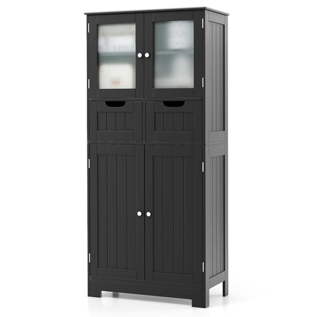 Armario de baño de 3 niveles independiente con 2 cajones y puertas de cristal