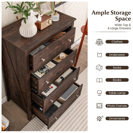 4 Drawer Dresser for Closet Hallway Living Room Nursery-Brown