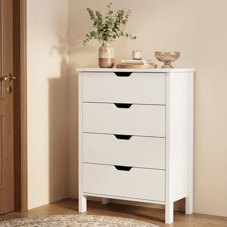 Cómoda de 4 Cajones de Madera con Kit Antivuelco - Blanco