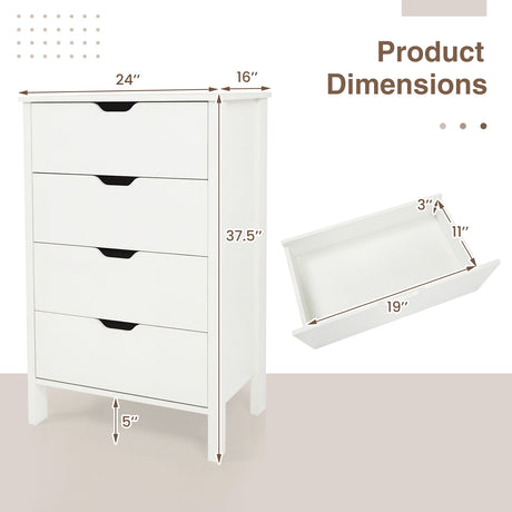 Cómoda de 4 Cajones de Madera con Kit Antivuelco - Blanco