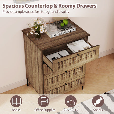 Cómoda de 4 cajones con mecanismo de entrelazado y patas metálicas para dormitorio - Roble