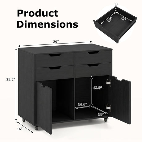 4 Drawer File Cabinet with Wheels for Home Office Organization