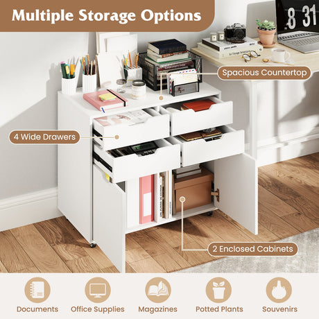 4 Drawer File Cabinet with Wheels for Home Office Organization
