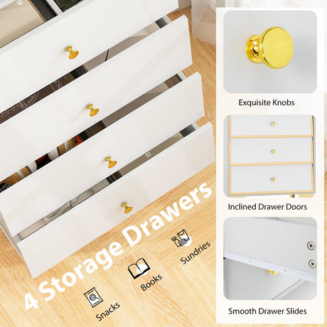 Archivador moderno de 4 cajones con puerta abatible de cristal estriado - Gris y blanco
