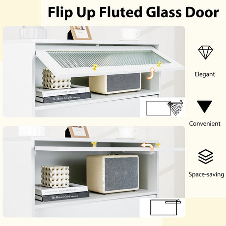 Archivador moderno de 4 cajones con puerta abatible de cristal estriado - Gris y blanco
