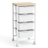 4-Drawer Rolling Storage Cart Mobile Utility Organizer with Wooden Tabletop and Lockable Wheels-White