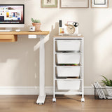 4-Drawer Rolling Storage Cart Mobile Utility Organizer with Wooden Tabletop and Lockable Wheels-White