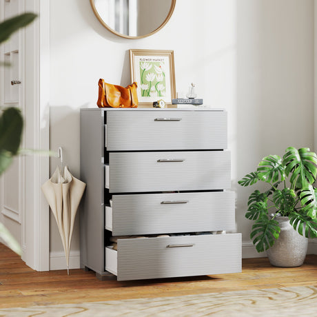 Mueble de almacenamiento de 4 cajones con patas de metal y asas con dispositivos antivuelco