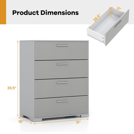 Mueble de almacenamiento de 4 cajones con patas de metal y asas con dispositivos antivuelco