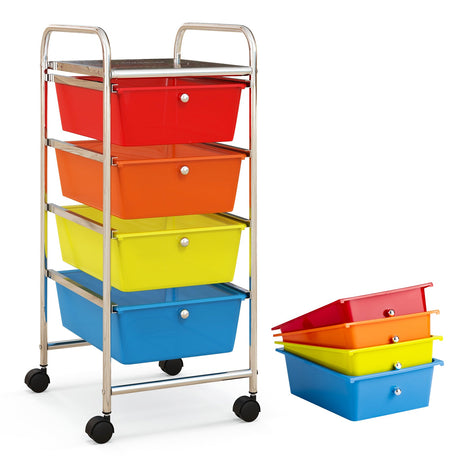 Organizador de carrito de 4 cajones con ruedas y cajones de plástico
