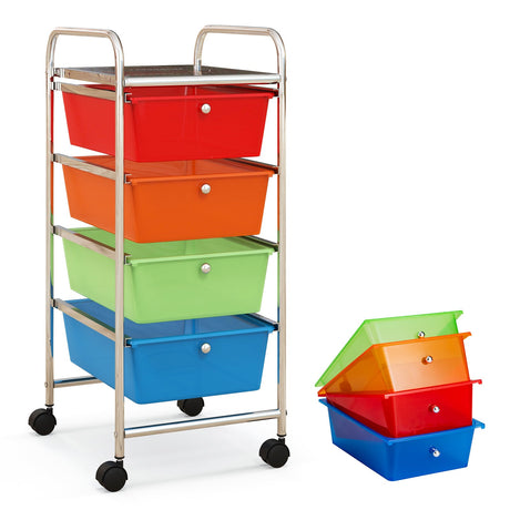 Organizador de carrito de 4 cajones con ruedas y cajones de plástico
