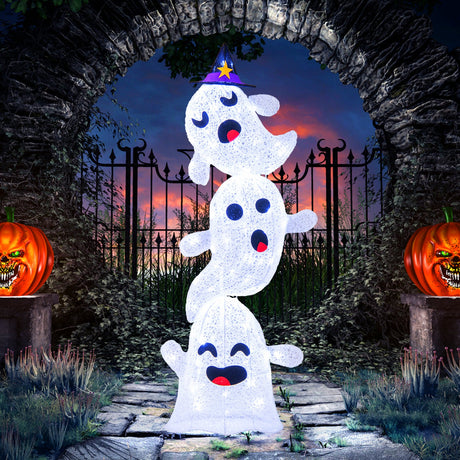 Decoración de Halloween de fantasmas apilados iluminados de 4 pies con 120 luces LED